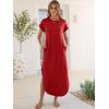 imageANRABESS Womens Summer Maxi Dress 2026 Casual Short Sleeve Loose Split WrinkleFree Beach Vacation Long Sundress with PocketsRed
