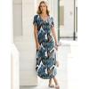 imageANRABESS Womens Summer Maxi Dresses 2026 Casual Short Sleeve V Neck Loose Split Shirt Sun Dress Beach Vacation ClothesLeaf Printed
