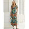 imageANRABESS Womens Summer Maxi Dresses 2026 Casual Short Sleeve V Neck Loose Split Shirt Sun Dress Beach Vacation ClothesOrange Blue Floral