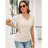 imageANRABESS Womens Tops Short Sleeve V Neck Shirts Slim Fit Ribbed Knit Shirt 2026 Summer Dressy Casual Lightweight SweatersBeige
