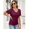 imageANRABESS Womens Tops Short Sleeve V Neck Shirts Slim Fit Ribbed Knit Shirt 2026 Summer Dressy Casual Lightweight SweatersBurgundy