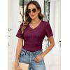 imageANRABESS Womens Tops Short Sleeve V Neck Shirts Slim Fit Ribbed Knit Shirt 2026 Summer Dressy Casual Lightweight SweatersBurgundy