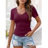imageANRABESS Womens Tops Short Sleeve V Neck Shirts Slim Fit Ribbed Knit Shirt 2026 Summer Dressy Casual Lightweight SweatersBurgundy
