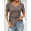 imageANRABESS Womens Tops Short Sleeve V Neck Shirts Slim Fit Ribbed Knit Shirt 2026 Summer Dressy Casual Lightweight SweatersCoffee