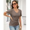 imageANRABESS Womens Tops Short Sleeve V Neck Shirts Slim Fit Ribbed Knit Shirt 2026 Summer Dressy Casual Lightweight SweatersCoffee