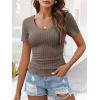 imageANRABESS Womens Tops Short Sleeve V Neck Shirts Slim Fit Ribbed Knit Shirt 2026 Summer Dressy Casual Lightweight SweatersCoffee