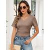 imageANRABESS Womens Tops Short Sleeve V Neck Shirts Slim Fit Ribbed Knit Shirt 2026 Summer Dressy Casual Lightweight SweatersLight Brown