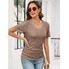 imageANRABESS Womens Tops Short Sleeve V Neck Shirts Slim Fit Ribbed Knit Shirt 2026 Summer Dressy Casual Lightweight SweatersLight Brown