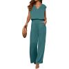 imageANRABESS 2 Piece Sets for Women Lounge Outfits Summer V Neck Cap Sleeve Top Wide Leg Pants Vacation Beach Travel SetLake