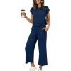 imageANRABESS Women 2 Piece Outfits 2026 Summer Lounge Sets Cap Sleeve Tie Waisted Top Wide Leg Pant Airport Vacation Travel SetsNavy Blue