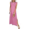 imageANRABESS Women Summer Casual Sleeveless Maxi Dress 2026 Crewneck Loose Split WrinkleFree Beach Travel Vacation Long SundressPink