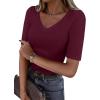 imageANRABESS Womens Half Sleeve Tops V Neck Ribbed Knit Slim Fit Basic T Shirts 2026 Summer Casual Tees Spring Trendy ClothesHot  Deep Red