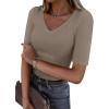 imageANRABESS Womens Half Sleeve Tops V Neck Ribbed Knit Slim Fit Basic T Shirts 2026 Summer Casual Tees Spring Trendy ClothesKhaki