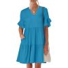 imageANRABESS Womens Summer 2026 Trendy Ruffle Short Sleeve V Neck A Line Tiered Flowy Loose Casual Mini Beach Dress with PocketsLake Blue