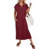 imageANRABESS Womens Summer Casual Maxi Dresses Short Sleeve Polo V Neck Loose Split WrinkleFree Beach Vacation Tshirt Long DressWine Red