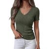 imageANRABESS Womens Tops Short Sleeve V Neck Shirts Slim Fit Ribbed Knit Shirt 2026 Summer Dressy Casual Lightweight SweatersDrak Green