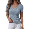 imageANRABESS Womens Tops Short Sleeve V Neck Shirts Slim Fit Ribbed Knit Shirt 2026 Summer Dressy Casual Lightweight SweatersLight Blue