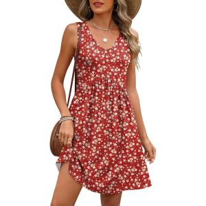 imageANRABESS Dresses for Women Beach Vacation Clothes V Neck Sleeveless Loose Flowy ALine Dress Summer Casual Short SundressRed Floral