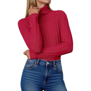 imageANRABESS Turtleneck Sweaters for Women 2025 Fall Long Sleeve Dressy Casual Slim Soft Fitted Basic Pullover TopsRed