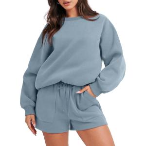 imageANRABESS Women 2 Piece Outfits Sweat Shorts Sets 2026 Oversized Casual Lounge Matching Set Sweatsuit Tracksuit Fall ClothesBlue