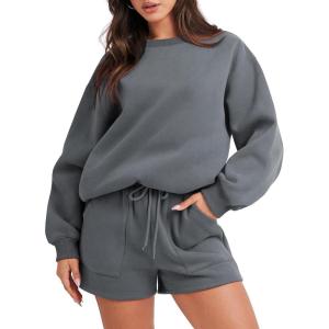 imageANRABESS Women 2 Piece Outfits Sweat Shorts Sets 2026 Oversized Casual Lounge Matching Set Sweatsuit Tracksuit Fall ClothesDark Grey