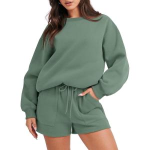 imageANRABESS Women 2 Piece Outfits Sweat Shorts Sets 2026 Oversized Casual Lounge Matching Set Sweatsuit Tracksuit Fall ClothesLight Green