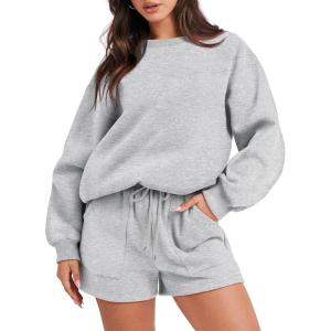 imageANRABESS Women 2 Piece Outfits Sweat Shorts Sets 2026 Oversized Casual Lounge Matching Set Sweatsuit Tracksuit Fall ClothesLight Grey