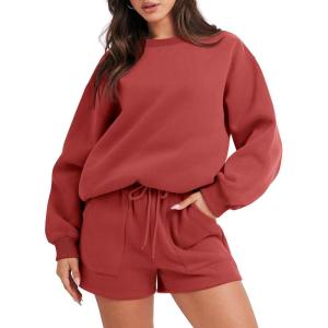 imageANRABESS Women 2 Piece Outfits Sweat Shorts Sets 2026 Oversized Casual Lounge Matching Set Sweatsuit Tracksuit Fall ClothesRust Red