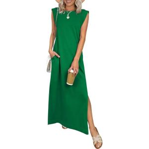 imageANRABESS Women Summer Casual Sleeveless Maxi Dress 2026 Crewneck Loose Split WrinkleFree Beach Travel Vacation Long SundressGreen