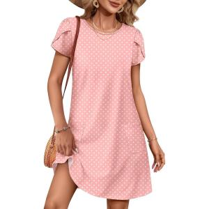 imageANRABESS Women Summer Dress Short Sleeve Crew Neck Boho Floral TShirt Sundress Beach Vacation Swimsuit Coverup with PocketsPolka Dot