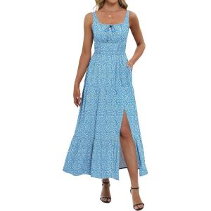 imageANRABESS Women Summer Maxi Sundress Square Neck Sleeveless Boho Floral Printed Slit Wedding Guest Beach Vacation Party DressBlue
