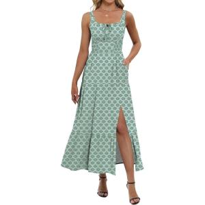 imageANRABESS Women Summer Maxi Sundress Square Neck Sleeveless Boho Floral Printed Slit Wedding Guest Beach Vacation Party DressGreen