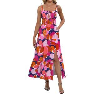 imageANRABESS Women Summer Maxi Sundress Square Neck Sleeveless Boho Floral Printed Slit Wedding Guest Beach Vacation Party DressPrint Floral Butterfly