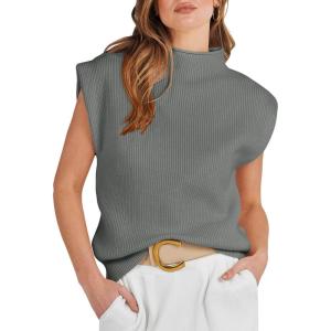imageANRABESS Womens Mock Neck Sleeveless Sweater Vest Casual Cap Sleeve Knit Pullover Tank Tops 2026 Fall ClothesArmy Green