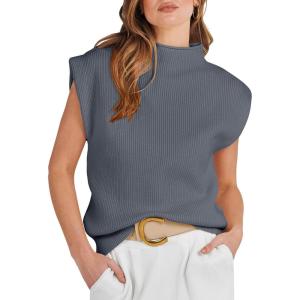 imageANRABESS Womens Mock Neck Sleeveless Sweater Vest Casual Cap Sleeve Knit Pullover Tank Tops 2026 Fall ClothesDeep Grey