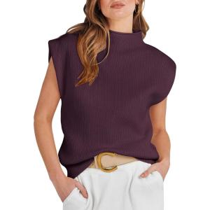 imageANRABESS Womens Mock Neck Sleeveless Sweater Vest Casual Cap Sleeve Knit Pullover Tank Tops 2026 Fall ClothesDeep Purple
