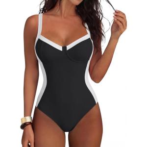 imageANRABESS Womens One Piece Swimsuit Slimming Color Block Bathing Suit Full Coverage Swimwear 2026 Beach Vacation ClothesBlack White