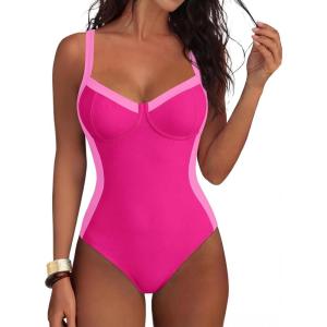 imageANRABESS Womens One Piece Swimsuit Slimming Color Block Bathing Suit Full Coverage Swimwear 2026 Beach Vacation ClothesHot Pink