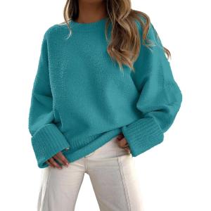imageANRABESS Womens Oversized Sweaters 2025 Long Sleeve Fuzzy Knit Casual Chunky Pullover Sweater Fall Outfits ClothesLake Green Blue