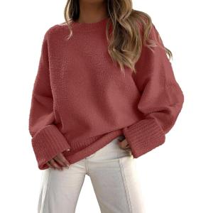 imageANRABESS Womens Oversized Sweaters 2025 Long Sleeve Fuzzy Knit Casual Chunky Pullover Sweater Fall Outfits ClothesRust  Birck Red
