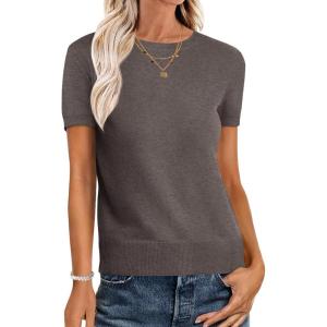 imageANRABESS Womens Short Sleeve Sweaters Wool Blend Crew Neck Sweater Shirts Business Casual Work Tops 2026 Summer OutfitsCoffee
