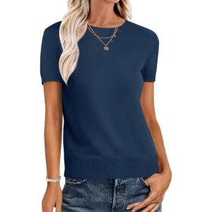 imageANRABESS Womens Short Sleeve Sweaters Wool Blend Crew Neck Sweater Shirts Business Casual Work Tops 2026 Summer OutfitsDeep Blue