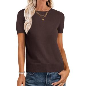 imageANRABESS Womens Short Sleeve Sweaters Wool Blend Crew Neck Sweater Shirts Business Casual Work Tops 2026 Summer OutfitsDeep Brown