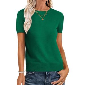 imageANRABESS Womens Short Sleeve Sweaters Wool Blend Crew Neck Sweater Shirts Business Casual Work Tops 2026 Summer OutfitsDeep Green