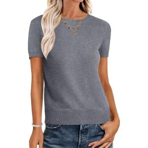 imageANRABESS Womens Short Sleeve Sweaters Wool Blend Crew Neck Sweater Shirts Business Casual Work Tops 2026 Summer OutfitsDeep Grey