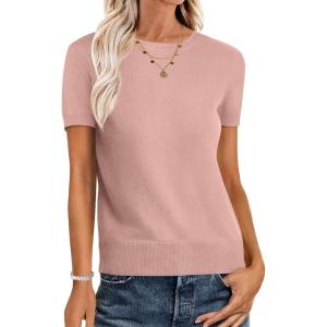 imageANRABESS Womens Short Sleeve Sweaters Wool Blend Crew Neck Sweater Shirts Business Casual Work Tops 2026 Summer OutfitsFlesh Pink