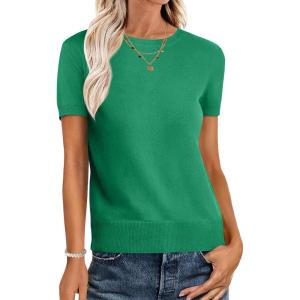 imageANRABESS Womens Short Sleeve Sweaters Wool Blend Crew Neck Sweater Shirts Business Casual Work Tops 2026 Summer OutfitsGreen