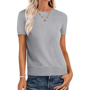 imageANRABESS Womens Short Sleeve Sweaters Wool Blend Crew Neck Sweater Shirts Business Casual Work Tops 2026 Summer OutfitsGrey