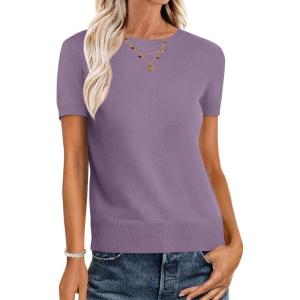 imageANRABESS Womens Short Sleeve Sweaters Wool Blend Crew Neck Sweater Shirts Business Casual Work Tops 2026 Summer OutfitsGrey Purple