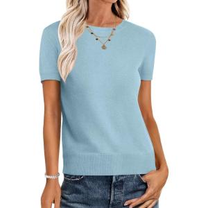 imageANRABESS Womens Short Sleeve Sweaters Wool Blend Crew Neck Sweater Shirts Business Casual Work Tops 2026 Summer OutfitsLight Blue